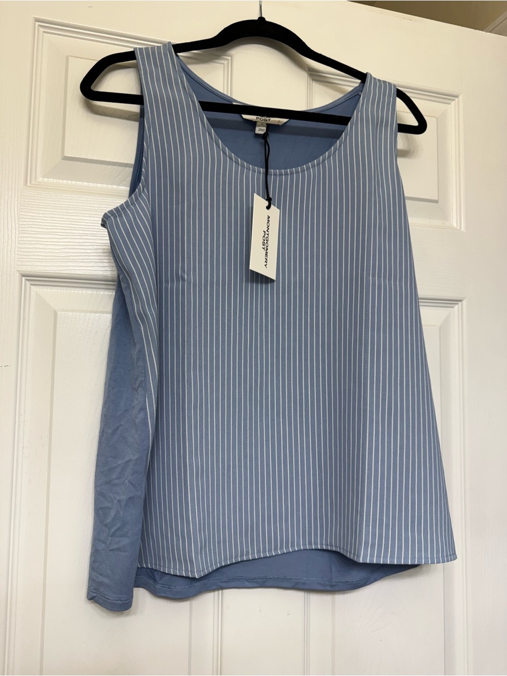 Light Blue Pinstripe Sleeveless Shell Top by Montgomery post